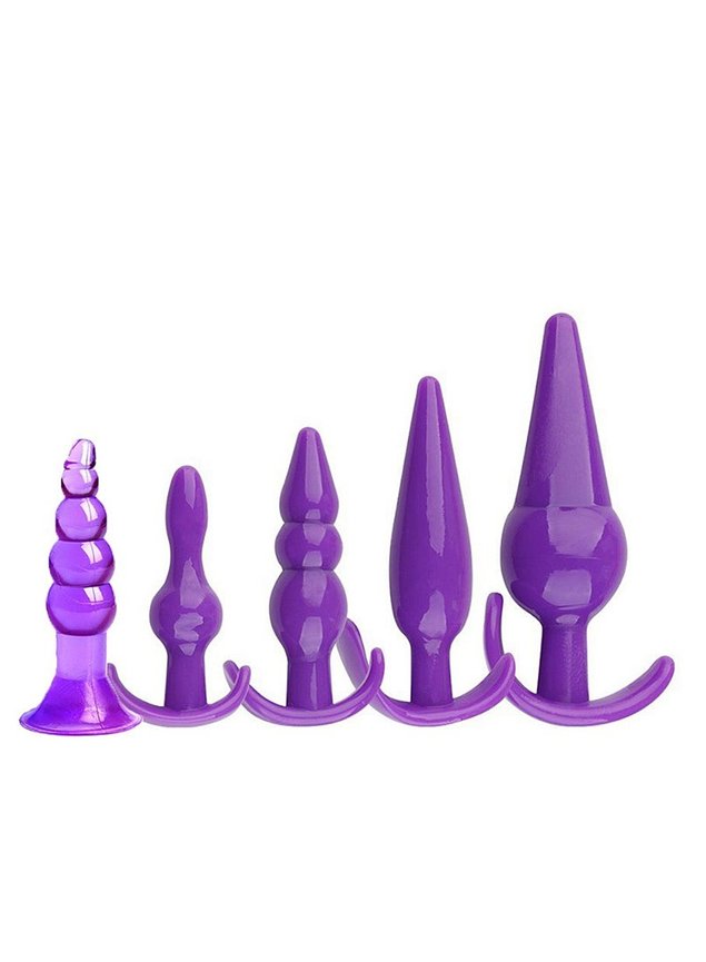 Kit Plug Anal 5 Modelos Silicone Macio Roxo